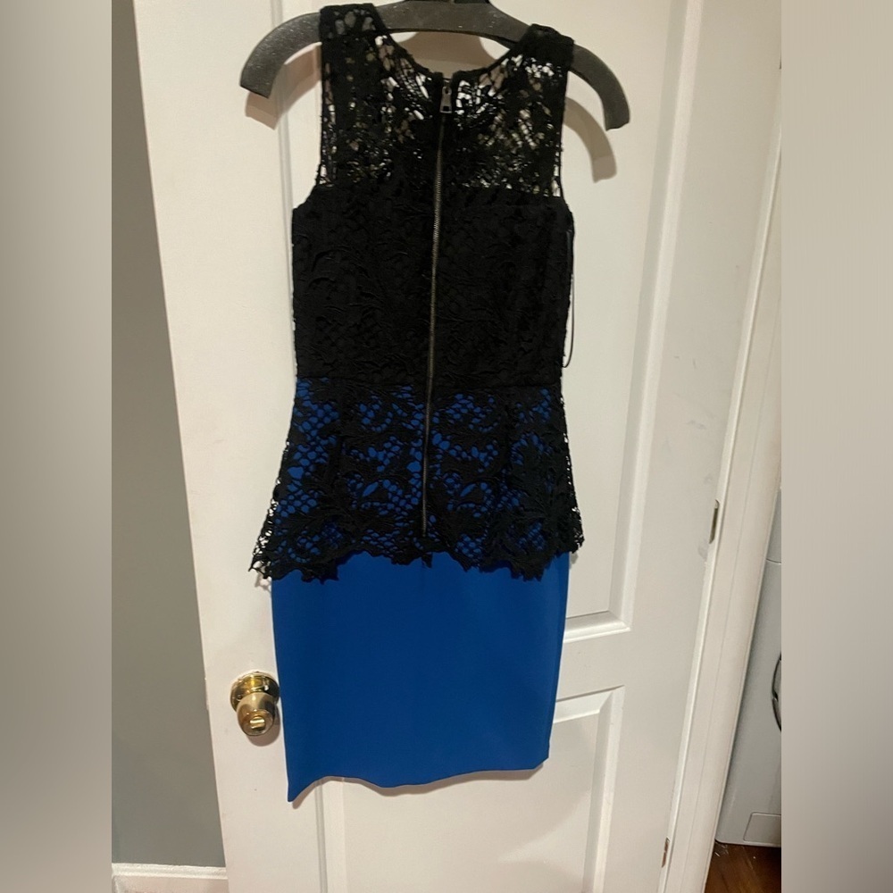 New!Sachin & Babi Noir Carolina Lace Overlay Sheath Black & Blue Midi Dress💙4,10 - Picture 8 of 13